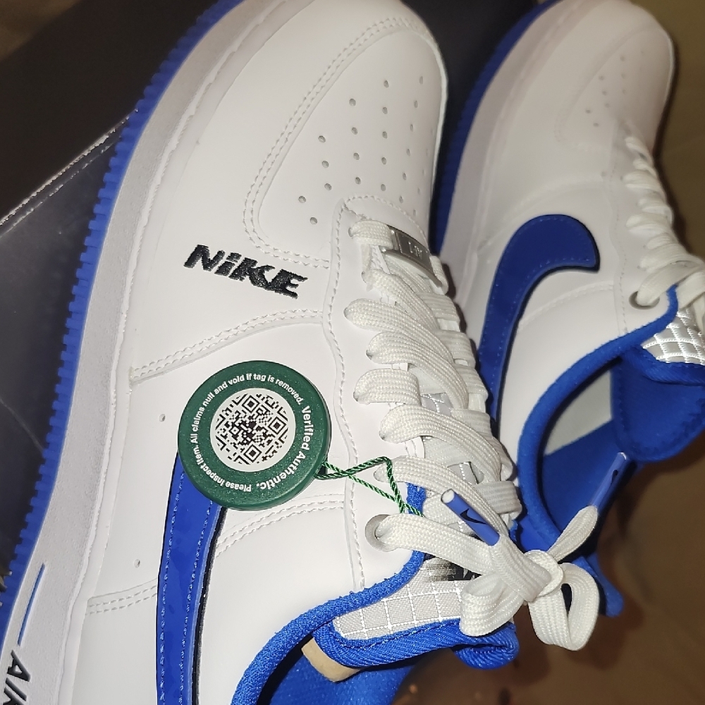 Nike Air Force 1 White and Blue Sneakers - Picture 5 of 6